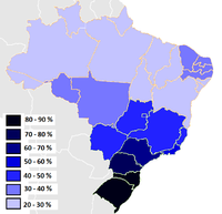 Brazilian states according to the percentage of Whites in 2009.