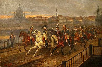 Napoléon arrive à Dresde au début de la bataille de Dresde.