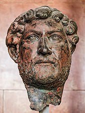 Posthumous portrait of Hadrian; bronze, Roman artwork, c. 140 AD, perhaps from Roman Egypt, Louvre, Paris Bronze Hadrien Louvre Br4547.jpg