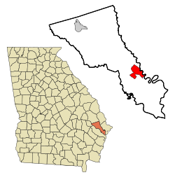 Location in Bryan County and the state of Georgia