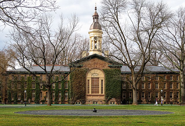 Nassau Hall, the oldest building at Princeton University in Princeton, was the largest academic building in the American colonies when it was built in