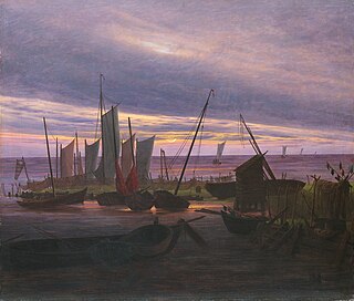 <i>Ships in Harbour, Evening</i> Painting by Caspar David Friedrich