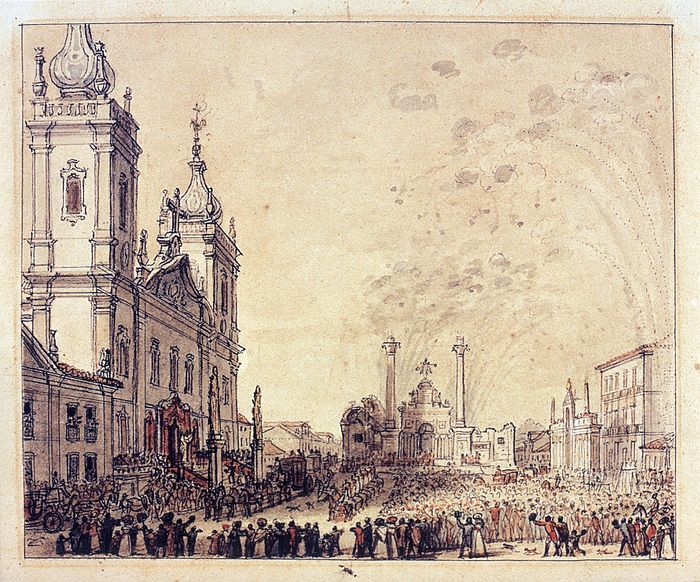 Celebration in São Francisco de Paula square, Rio de Janeiro city, for the return of Pedro I from Bahia, 4 April 1826 by Debret