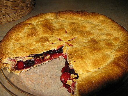 A pie prepared with cherry and blueberry