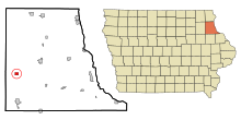 Clayton County Iowa Zonele încorporate și necorporate Volga Highlighted.svg