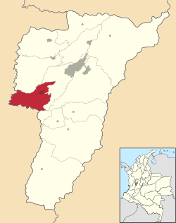 Location of the municipality and town of La Tebaida, Quindío in the Quindío Department of Colombia.