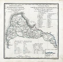 German and Russian map of the Courland Governorate 1820 Kurliandskaia Guberniia.jpg