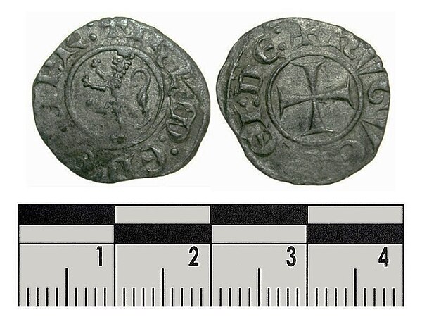Billon 'denier' coin issued in the reign of Hugh III.