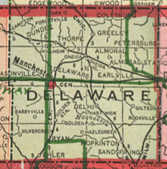 York was in northern Delaware County, Iowa, in 1917. Delaware County Iowa 1917.png