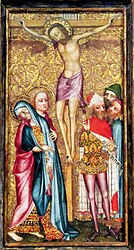 Panel painting showing the Crucifixion