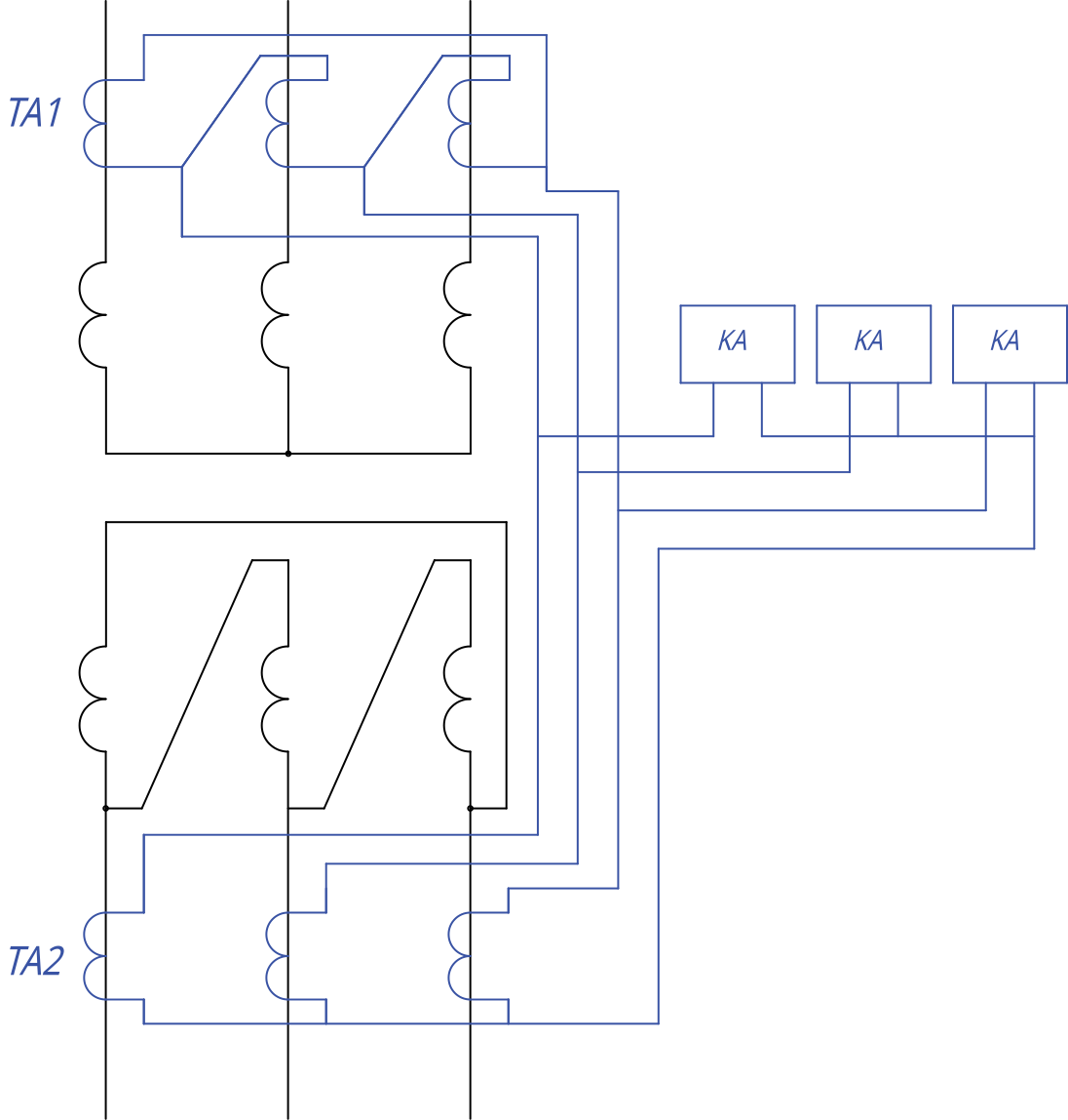 Svg схема. Схема дифзащита трансформатора. Трансформатор тока дифференциальной 3 phase. ДЗО дифференциальная защита ошиновки. Трехфазная схема продольно дифференциальной защиты трансформатора.