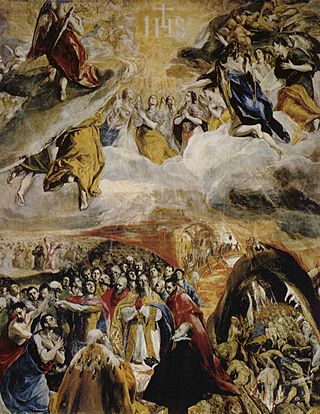 <i>Adoration of the Holy Name of Jesus</i> Painting by El Greco in the Escorial