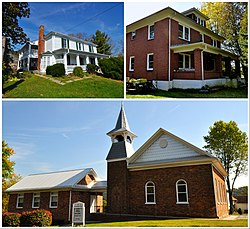 Registre national des lieux historiques à Ellett, Virginie.  En haut: Earhart House et Blankenship Farm En bas: Trinity United Methodist Church