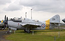 Gannet T.2 XA508, Dual control trainer version of AS.1, at Midland Air Museum, Coventry, externally similar to those used by 719 NAS Fairey Gannet Midland Air Museum.jpg