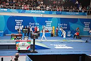 Deutsch: Fechten bei den Olympischen Jugend-Sommerspielen 2018: Tag 1, 7. Oktober 2018, Jungen, Säbel, Runde der letzten 16 - Alonso Santamaría (ESP) - Mahdi Mahbas (IRQ) 15:9 English: Fencing at the 2018 Summer Youth Olympics – Boys' sabre Round of 16 – Alonso Santamaría (ESP) Vs Mahdi Mahbas (IRQ) 15:9