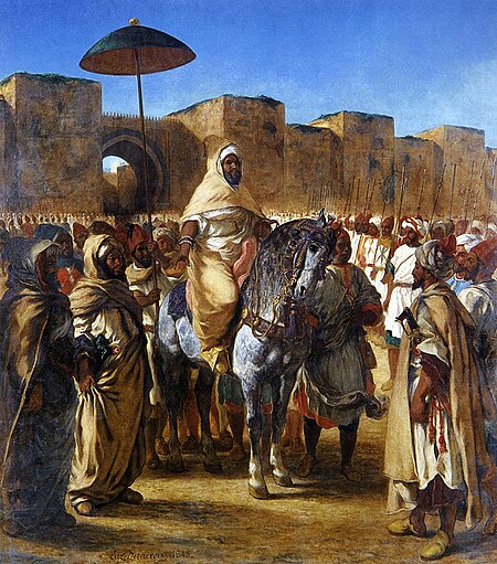 Fail:Ferdinand-Victor-Eugène DELACROIX - Moulay Abd-er-Rahman, sultan du Maroc, sortant de son palais de Meknes, entouré de sa garde et de ses principaux officiers. - Musée des Augustins - 2004 1 99.jpg