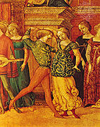 Détail d'un panneau médiéval représentant Antiochos et Stratonice en train de danser