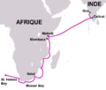 The route of Vasco da Gama's first voyage, showing the route from Cape of Good Hope to Goa (French version)
