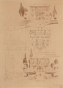 Garnier-Tony, Rom Medici villa og Este villa i Tivoli, plan og elevation.jpg