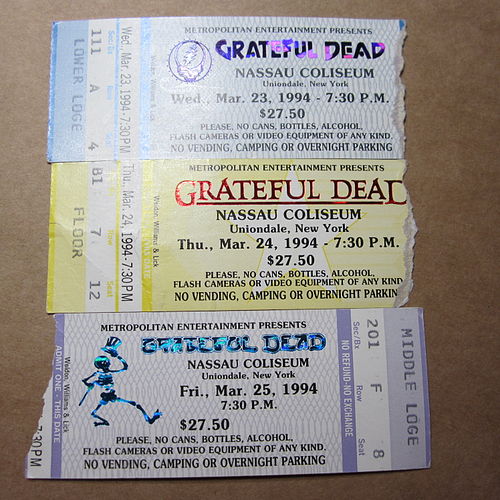 Mail-ordered Grateful Dead concert tickets for their spring 1994 Nassau Coliseum run