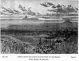 1892 tarihli, John Walter Gregory imzalı bir çizim. "Machakos'un batısındaki Kapte Ovaları'ndan Kenya Dağı"