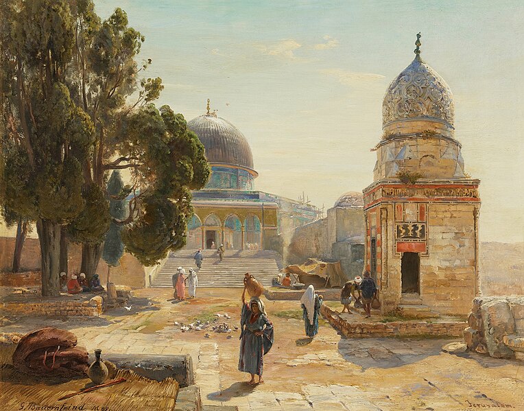 File:Gustav Bauernfeind - At the Dome of the Rock and the Fountain of Qayt Bay, Jerusalem (late 19thC) (Sotheby's) n11434-cwtmf-t1-02-a.jpg