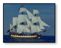 Replica HMS Rose off Massachusetts in 1971, the hull painted as her namesake HMS Rose - 1971 under sail off Massachusetts.png