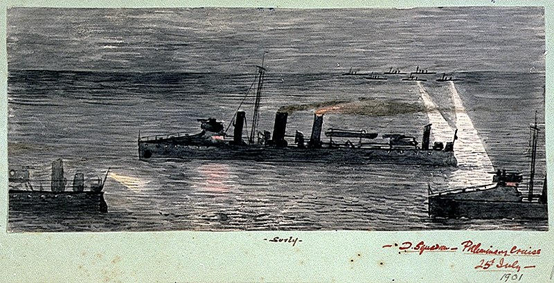 File:HMS Surly during manoeuvres, D Squadron, Preliminary Cruise 25 July 1901 RMG PU0300.jpg