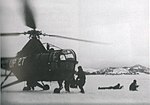 A United States Navy Sikorsky HO3S-1 in action during the Korean War (1950-1953)