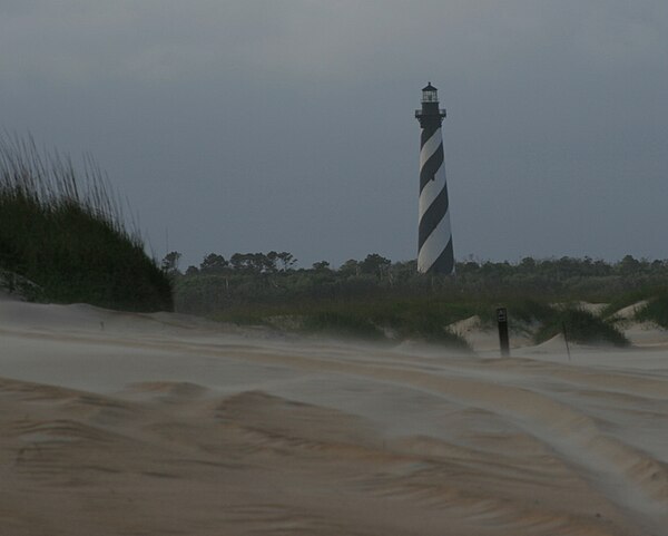 A view of the Cape Hatteras Lighthouse from the beach