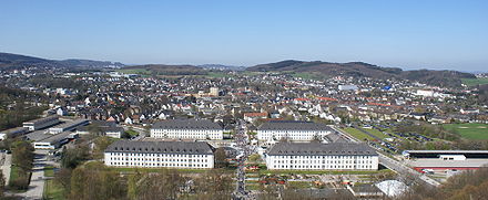 Blick vom Jübergturm über das Gelände der Landesgartenschau Hemer 2010 und die Hemeraner Innenstadt