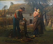 Fermier insérant un greffon sur un arbre (Farmer Inserting a Graft on a Tree), by Jean-François Millet, Neue Pinakothek.- Munich