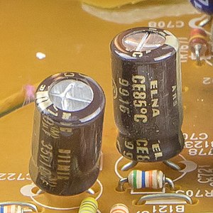 JVC MX-J950R - power module-1112 (cropped) - Elna Silmic electrolytic capacitors.jpg