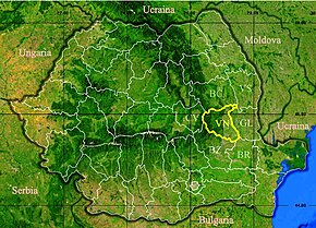 Harta României cu județul Vrancea indicat