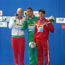Kazan 2015 - Ceremonia Victoriei 100m fluture M.jpg