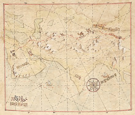 Late 19th century map of Hajj pilgrimage routes, by land and by sea, from China to Mecca.