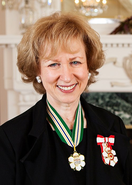 Former prime minister Kim Campbell wearing the insignia of the Order of British Columbia on a neck ribbon