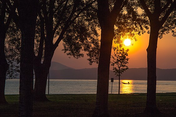 Lake Trasimeno as seen from Castiglione del Lago at aurora