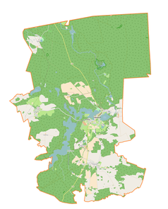 Mapa konturowa gminy Lubniewice, w centrum znajduje się owalna plamka nieco zaostrzona i wystająca na lewo w swoim dolnym rogu z opisem „Lubiąż”