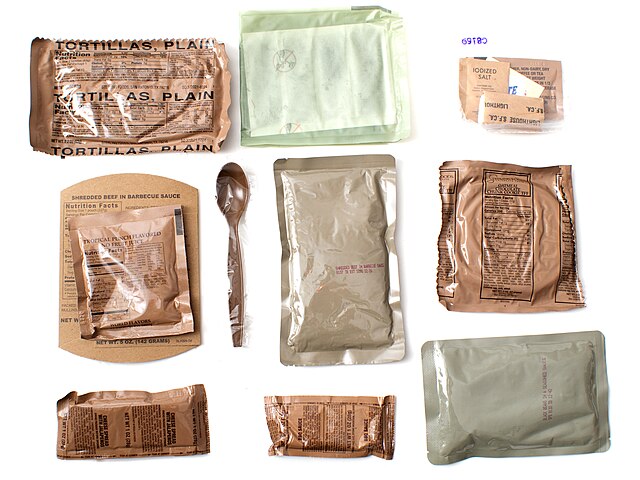 The contents of MRE Menu 2, Shredded Beef