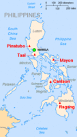 Map showing major volcanoes in the Philippines