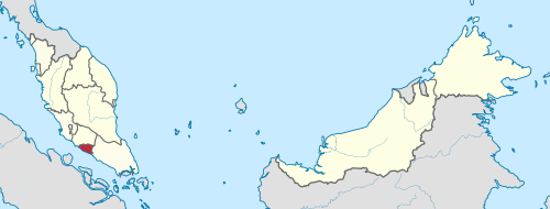 Map showing the location of the state of Malacca within Malaysia