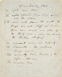 Walt Whitman's handwritten manuscript for Broadway, 1861