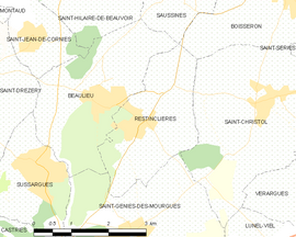 Mapa obce Restinclières