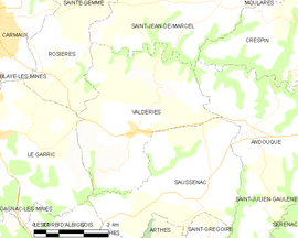 Mapa obce Valderiès