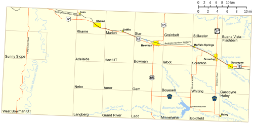 Detailed map of Bowman County Map of Bowman County, North Dakota.svg