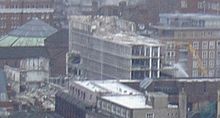 The northernmost tower undergoing demolition, 30 January 2003. Marshamtowerdemolition.jpg