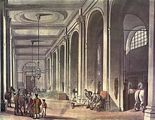 The King's Mews in 1809 (an etching by Rowlandson and Pugin). Microcosm of London Plate 047 - King's Mews.jpg