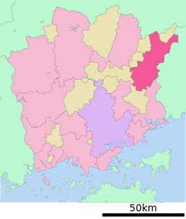 Situering van Mimasaka in de prefectuur Okayama
