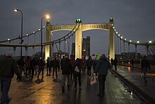 Minneapolis high school students protesting the shooting of Michael Brown on the Hennepin Avenue Bridge Minneapolis high school student protest shuts down the Hennepin Avenue Bridge.jpg